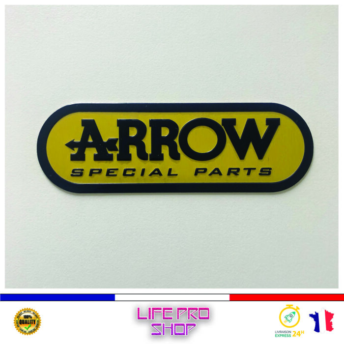 Autocollant Aluminium ARROW Jaune (13,5 x 4,3cm) Haute Température Stickers Echappement Moto
