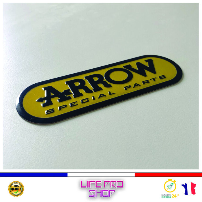 Autocollant Aluminium ARROW Jaune (13,5 x 4,3cm) Haute Température Stickers Echappement Moto – Image 2