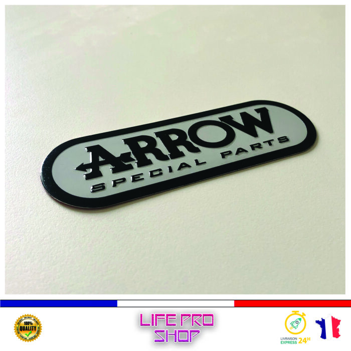 Autocollant Aluminium ARROW Blanc (13,5 x 4,3cm) Haute Température Stickers Echappement Moto – Image 2