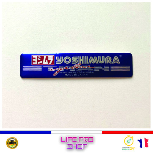 Autocollant Aluminium YOSHIMURA BLEU (12 x 2,7cm) Haute Température Stickers Echappement Moto