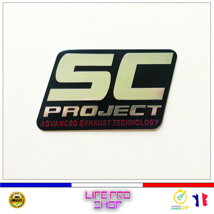 Autocollant Aluminium SC PROJECT (9,5 x 6cm) Haute Température Stickers Echappement Moto Quad