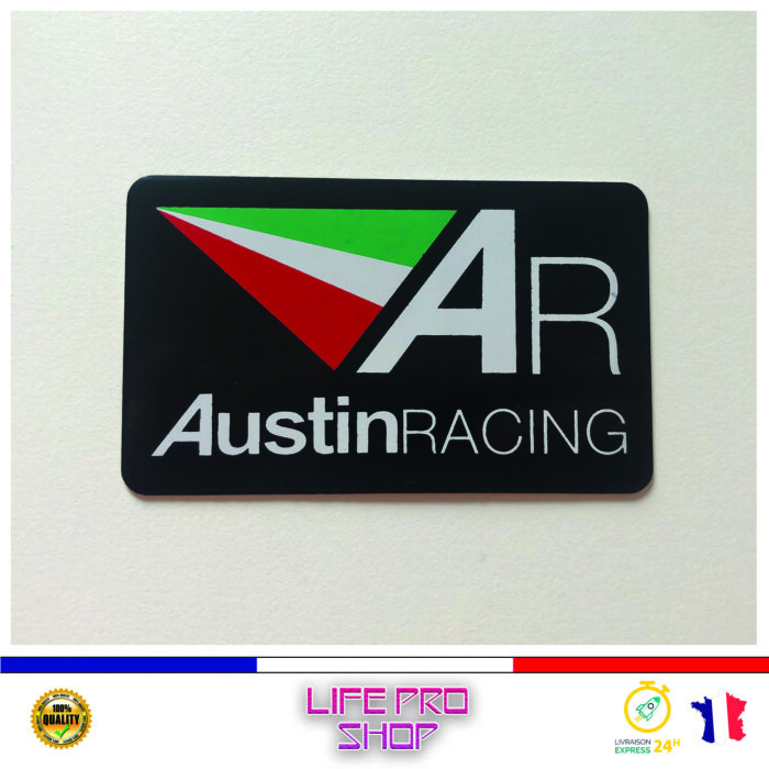 Autocollant Aluminium AUSTIN RACING (10 x 6) Haute Température Stickers Echappement Moto Quad