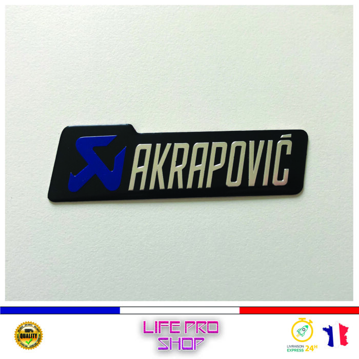 Autocollant Aluminium AKRAPOVIC Bleu (10 x 2,7cm) Haute Température Stickers Echappement Moto Quad