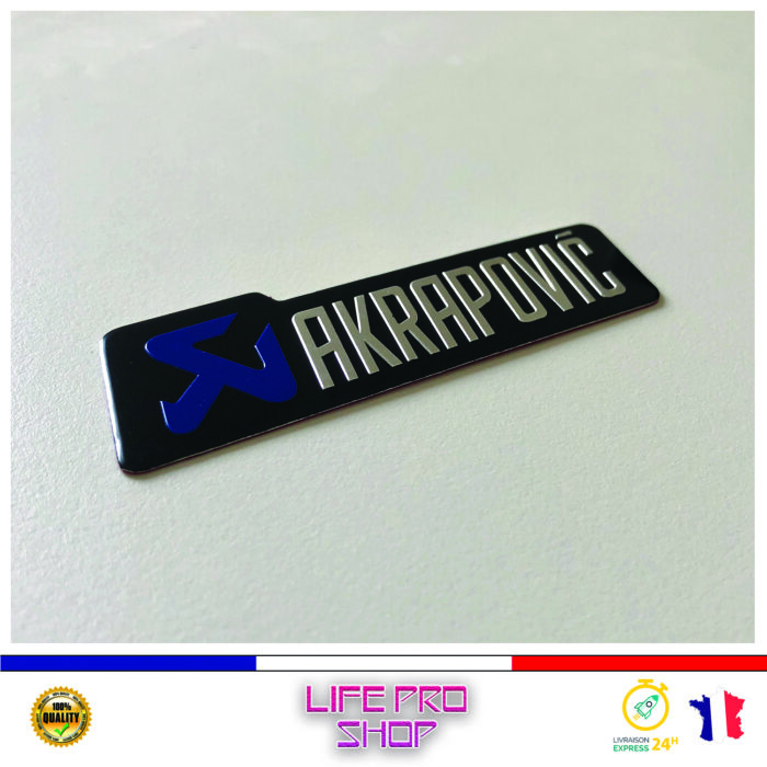 Autocollant Aluminium AKRAPOVIC Bleu (10 x 2,7cm) Haute Température Stickers Echappement Moto Quad – Image 2