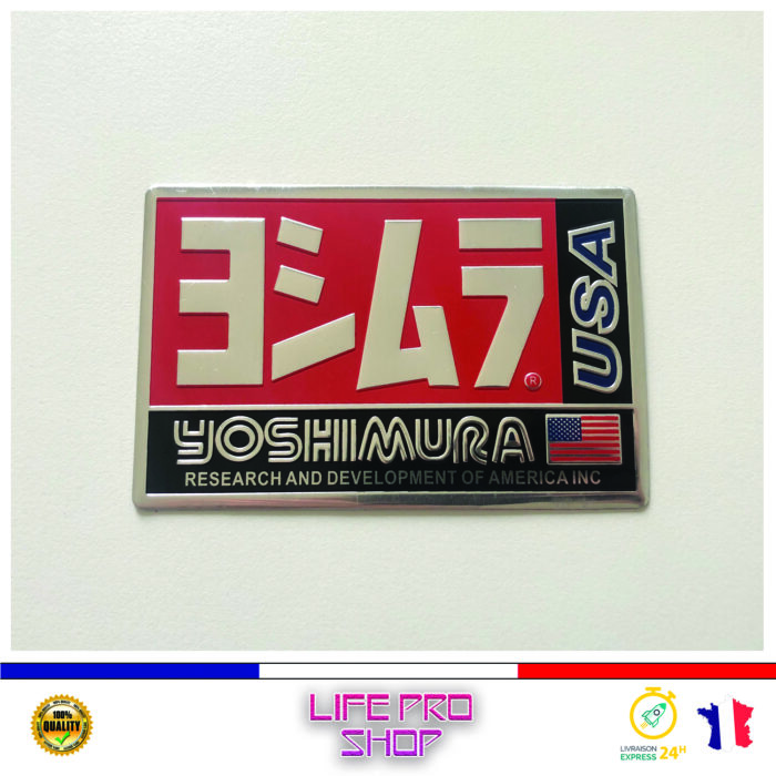 Autocollant Aluminium YOSHIMURA (10 x 6,5) Haute Température Stickers Echappement Moto Quad