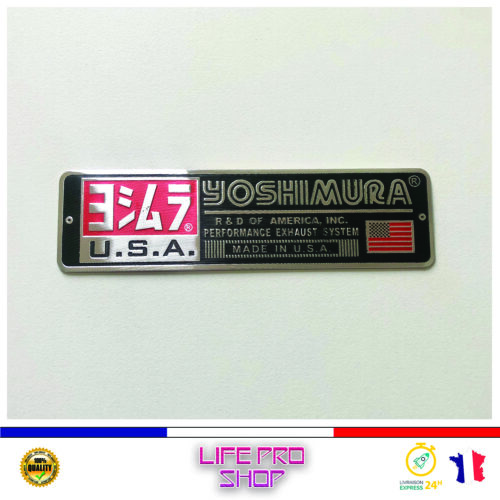 Autocollant Aluminium YOSHIMURA (14 x 4) Haute Température Stickers Echappement Moto Quad