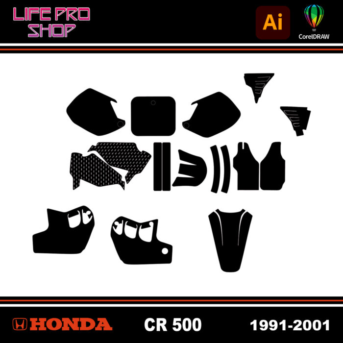 Template Motocross Kit Déco HONDA CR 500 - 1991 / 2001 Vector EPS