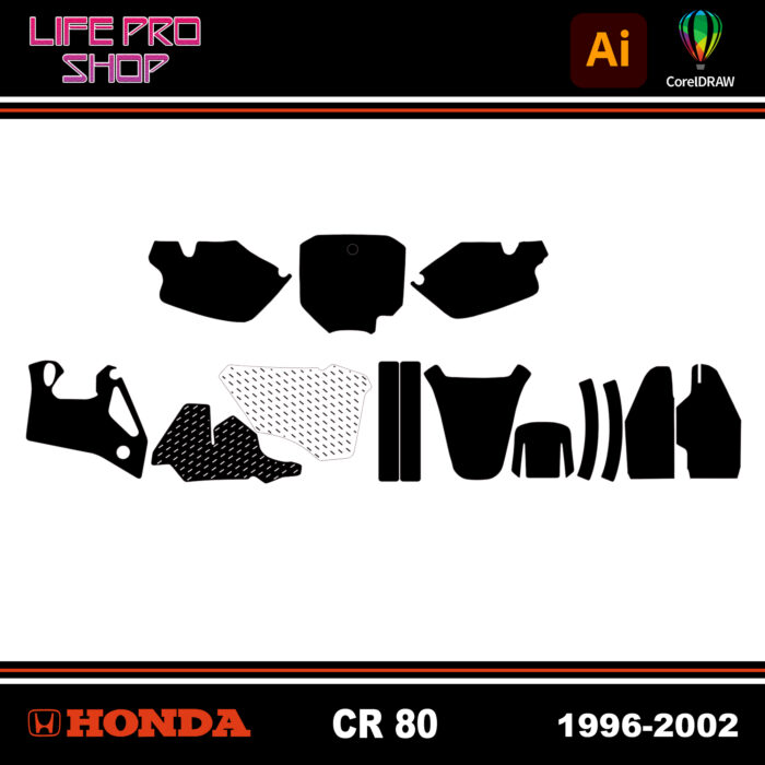Template Motocross Kit Déco HONDA CR 80 - 1996 / 2002 Vector EPS