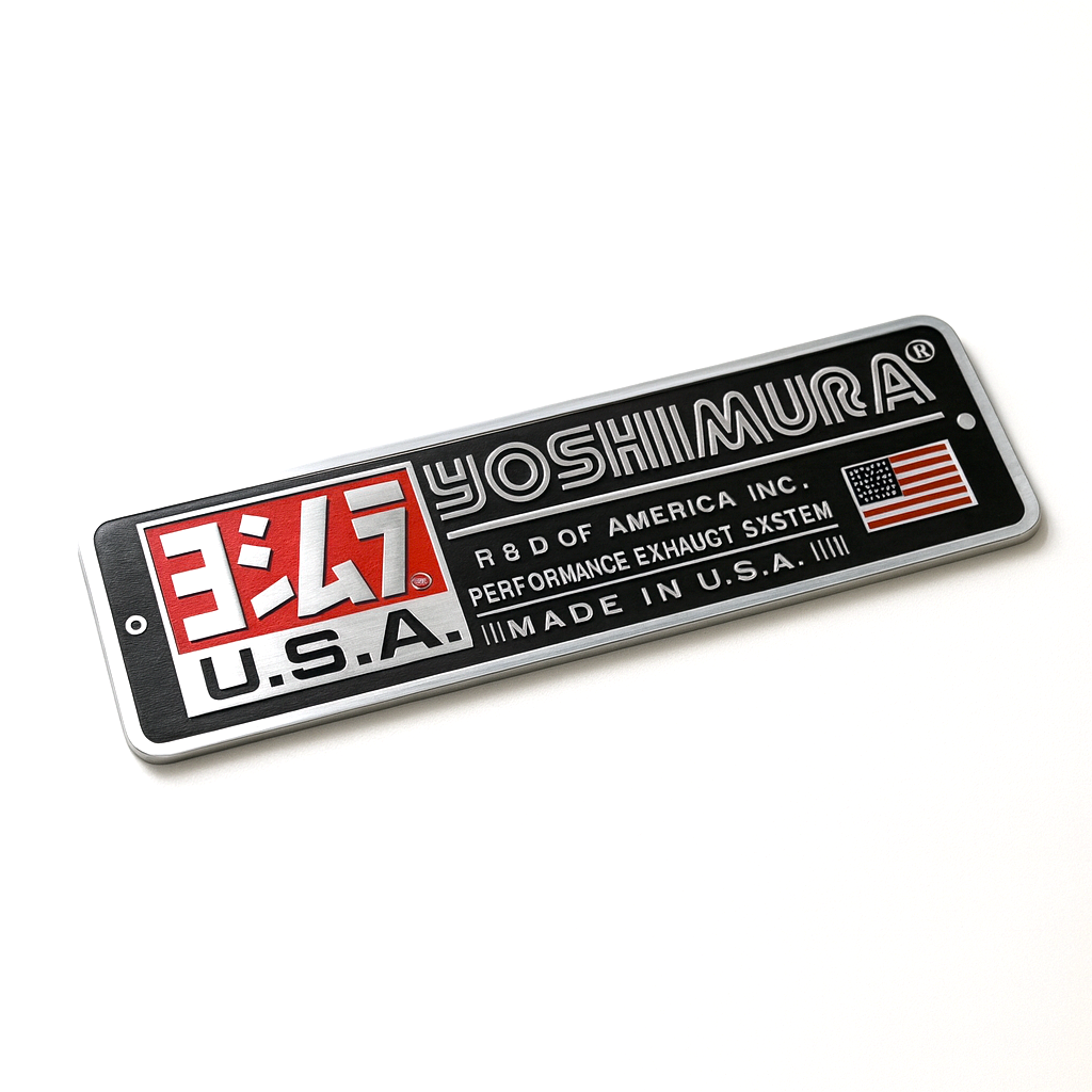 Autocollant Aluminium YOSHIMURA (14 x 4) Haute Température Stickers Echappement Moto Quad