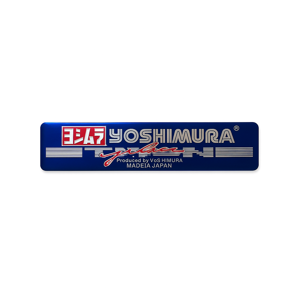 Autocollant Aluminium YOSHIMURA BLEU (12 x 2,7cm) Haute Température Stickers Echappement Moto – Image 2