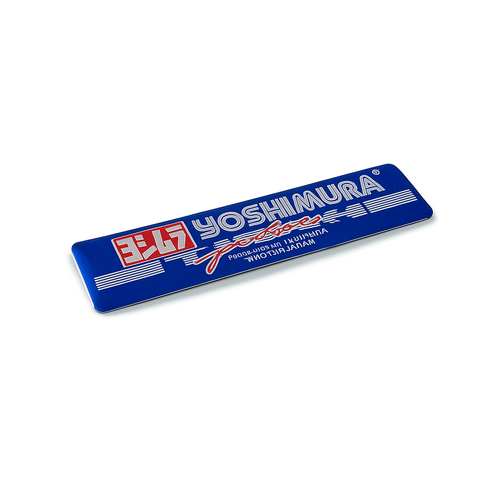 Autocollant Aluminium YOSHIMURA BLEU (12 x 2,7cm) Haute Température Stickers Echappement Moto
