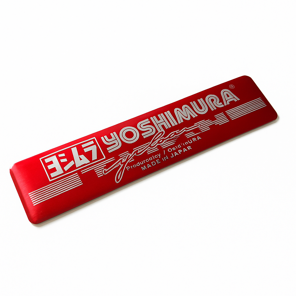 Autocollant Aluminium YOSHIMURA ROUGE (12 x 2,7cm) Haute Température Stickers Echappement Moto